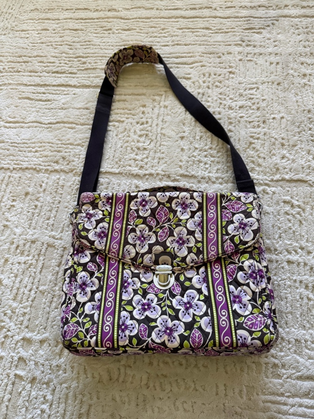 Vera Bradley Floral Diaper Bag Travel Tote Crossbody Purple Lavender Green